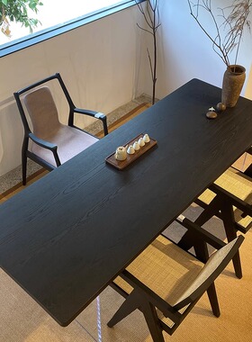 Wabi-Sabi风格碳化黑色实木大桌子B&B家庭茶几客厅餐桌设计师工作