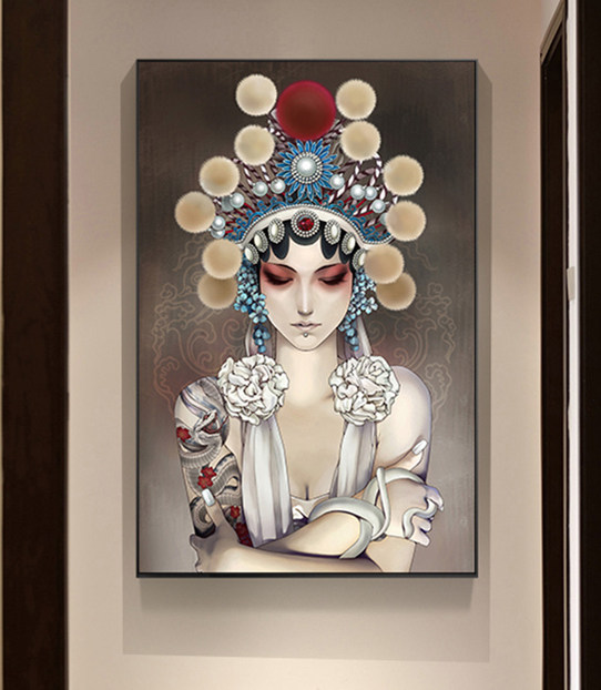 中式复古中国风玄关装饰画国粹脸谱戏剧京剧小生壁画现代趣味挂画