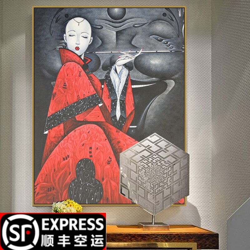 花田古典装饰画高档玄关壁画人物款竖版画过道油画大尺寸有框画