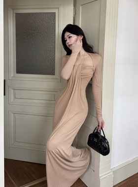 伊莉雅不规则兜兜挂脖连衣裙女 秋季法式纯欲设计感连衣裙XY25416