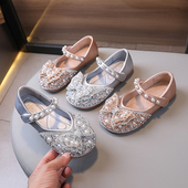 子韩版 2025春秋新款 亮片水晶鞋 洋气女童鞋 儿童公主鞋 软底女童皮鞋