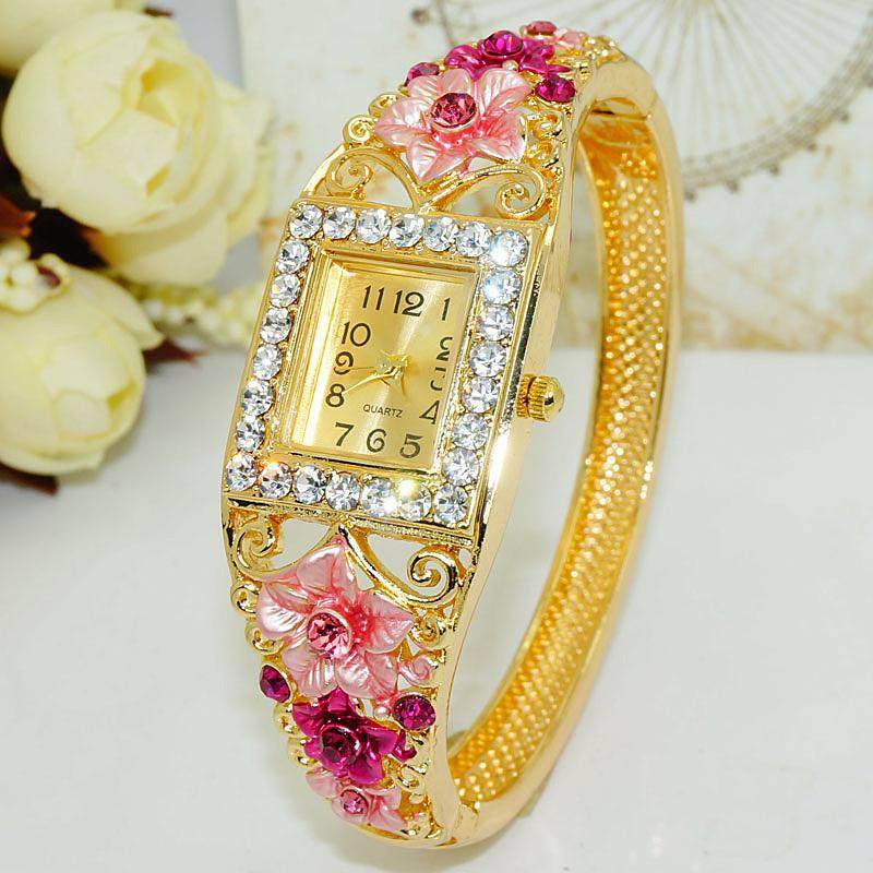 新款日韩流行女士景泰蓝手表手镯蝴蝶手表珐琅彩手表复古水钻镯子