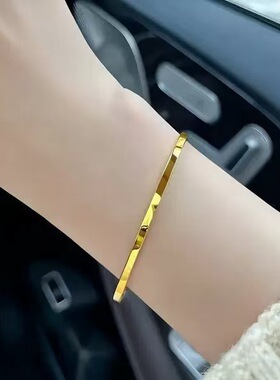 时尚新款复古简约百搭素圈金钢两色手环不锈钢圆环手镯百搭手饰