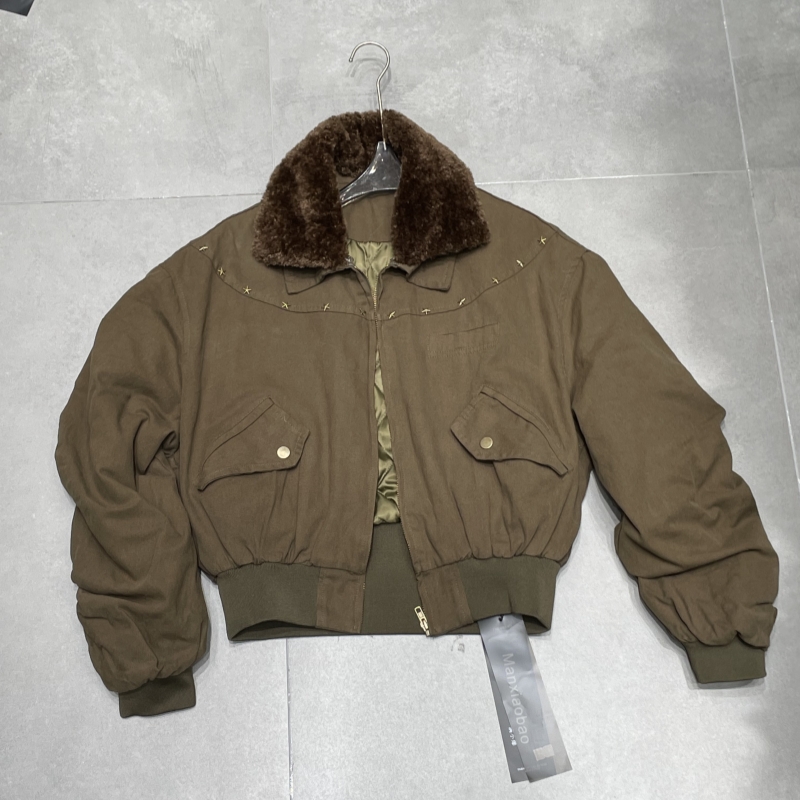 2025秋冬新品夹棉短款外套棉服美式复古小个子宽松夹克飞行服外套