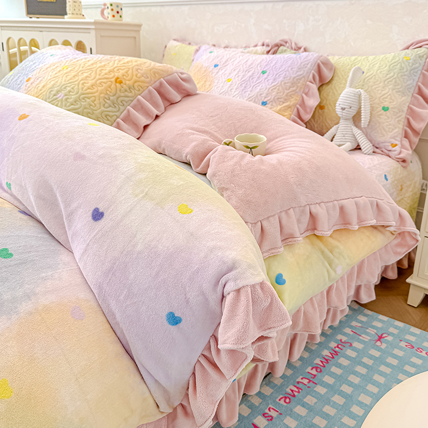 秋冬小清新加厚荷叶花边牛奶绒被套单件150x200x230cm220x240保暖