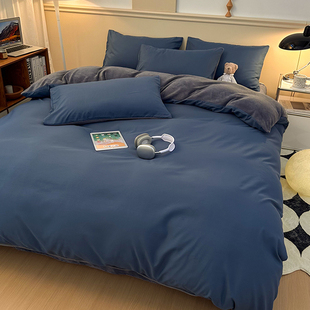 2023年新款ab面四件套单面绒被套A磨毛B牛奶绒学生宿舍三件式床组