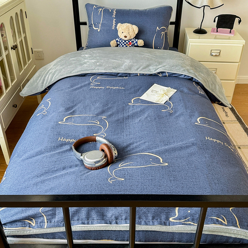 新款A类棉加绒被套床单床垫套卡通动漫风加厚保暖学生宿舍三件套