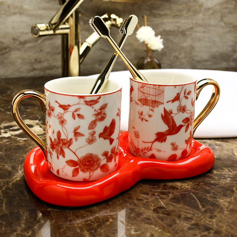 新中式情侣洗漱杯卫生间家庭牙缸杯创意乔迁礼品家用陶瓷漱口杯