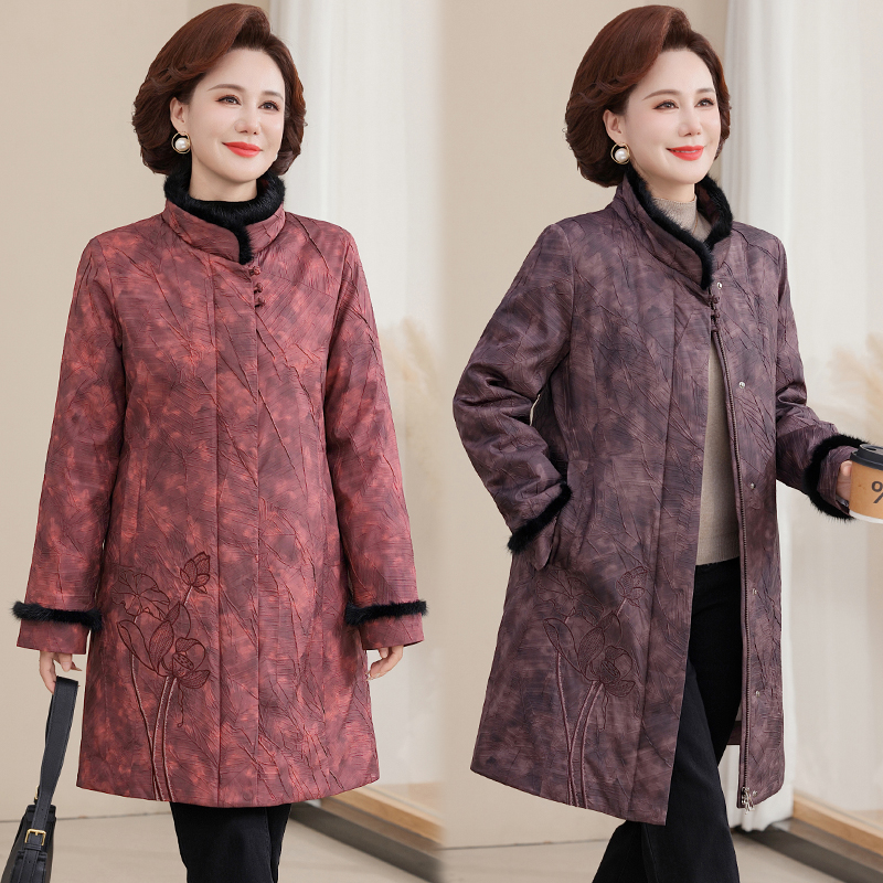 钱丽娜中老年中长款保暖羽绒服