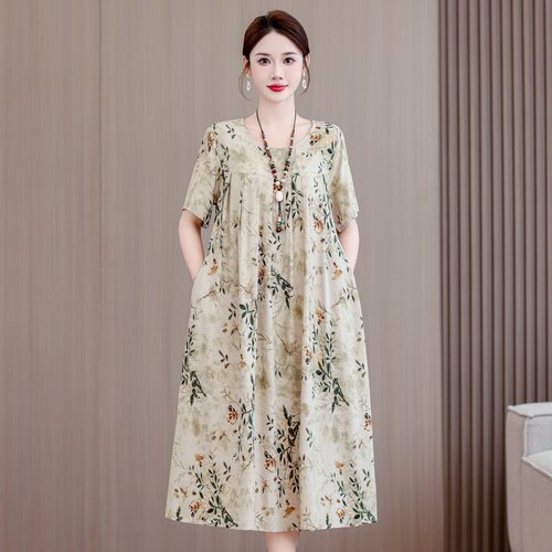 大码妈妈装加肥加大棉绸连衣裙