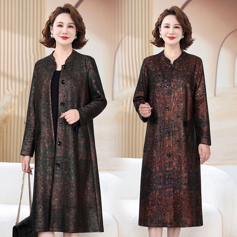 中老年女装妈妈装秋季新款风衣外套女长袖宽松大码显瘦女士上衣