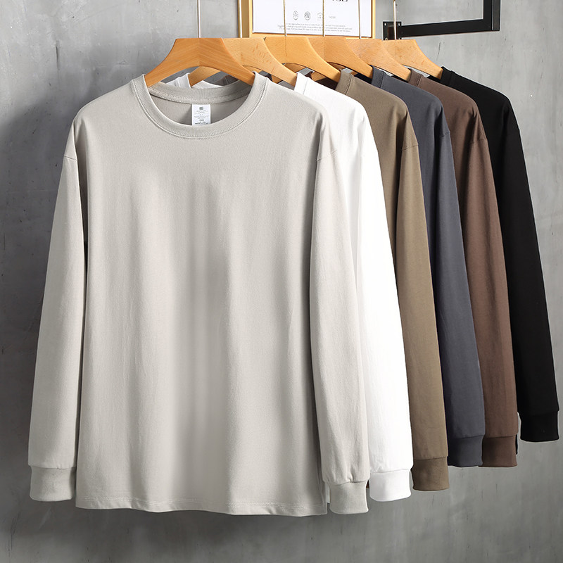 厚实不透重磅260g纯棉长袖t恤男加肥加大码胖子宽松纯色白t打底衫