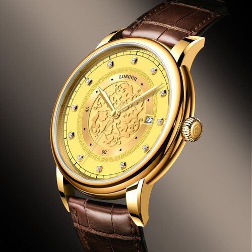 罗宾尼金色轻奢男士手表机械表