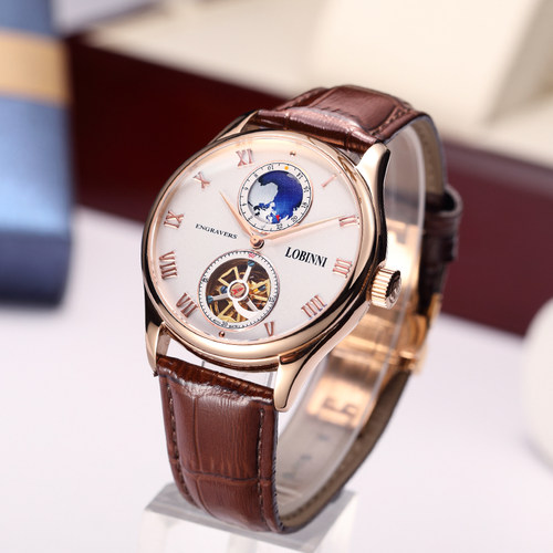 罗宾尼转动地球镂空手表男机械表