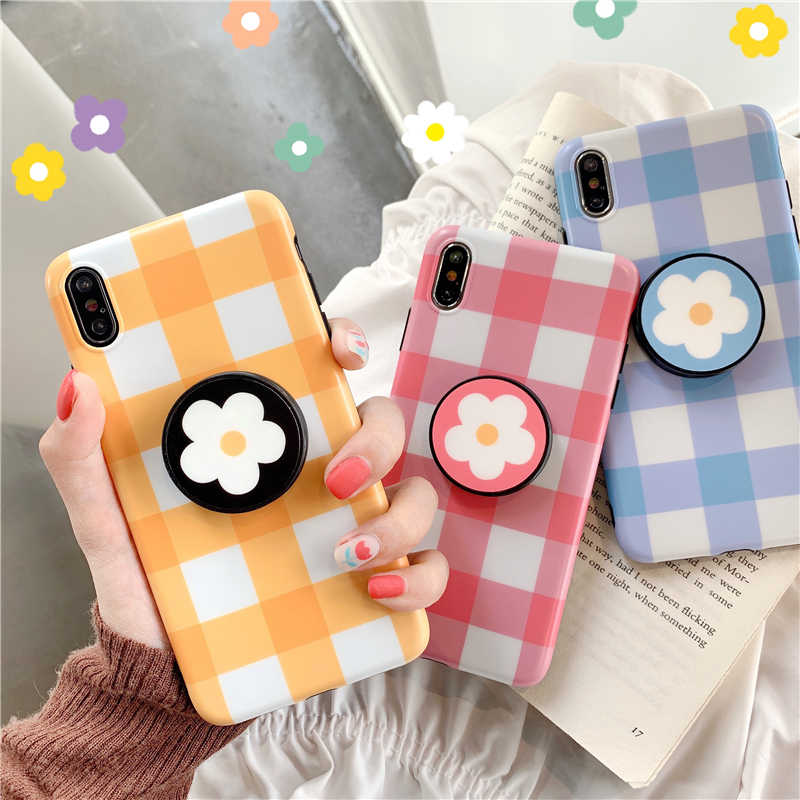 格子泫雅风花朵支架壳iPhone xs mas手机壳7P苹果X/8Plus/xr/6s女在类目 3C数码配件, 手机配件, 手机保护套/壳中 - 来自Buy2taobao.com提供专业的淘宝代购服务