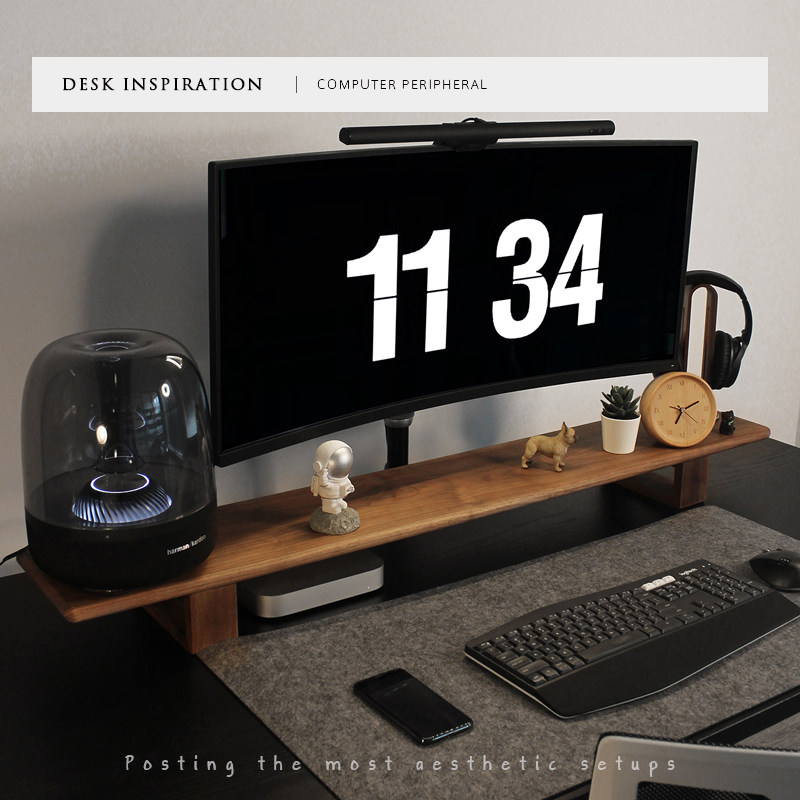 胡桃木显示器增高置物架