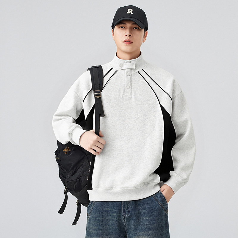 男士半拉领秋冬季新款微宽松长袖上衣，男装T恤，奇怪漫猴工厂店