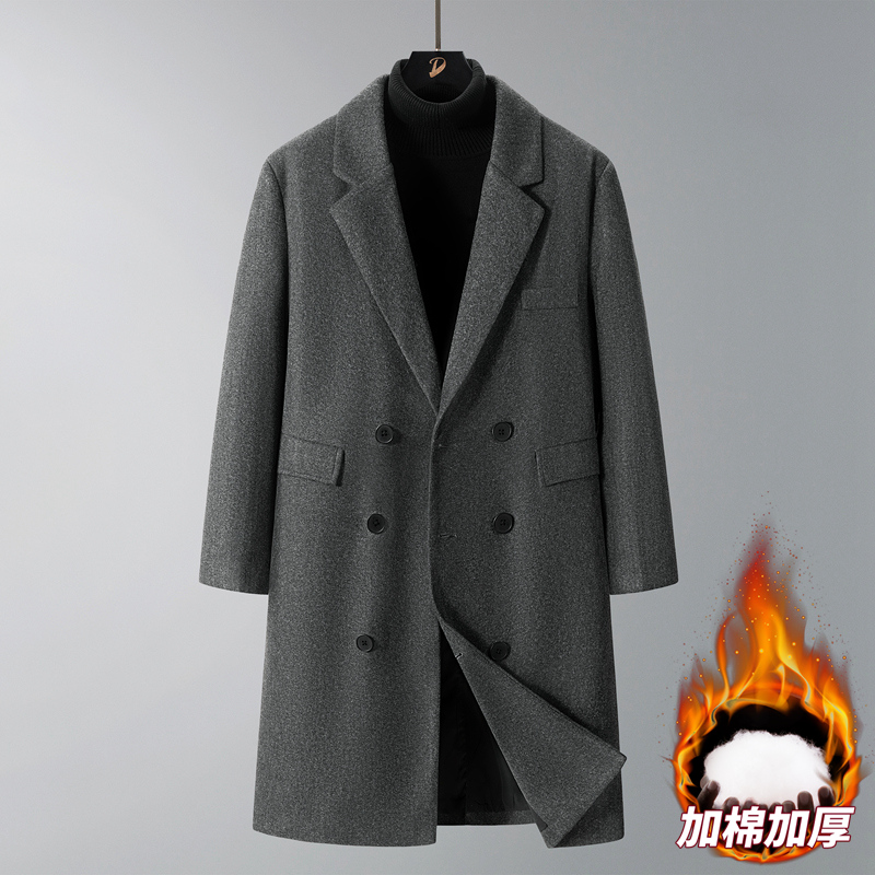 2025秋冬休闲宽松中长款加绒毛呢大衣男士青年韩版秋冬加绒加厚潮，男装风衣，奇怪漫猴工厂店