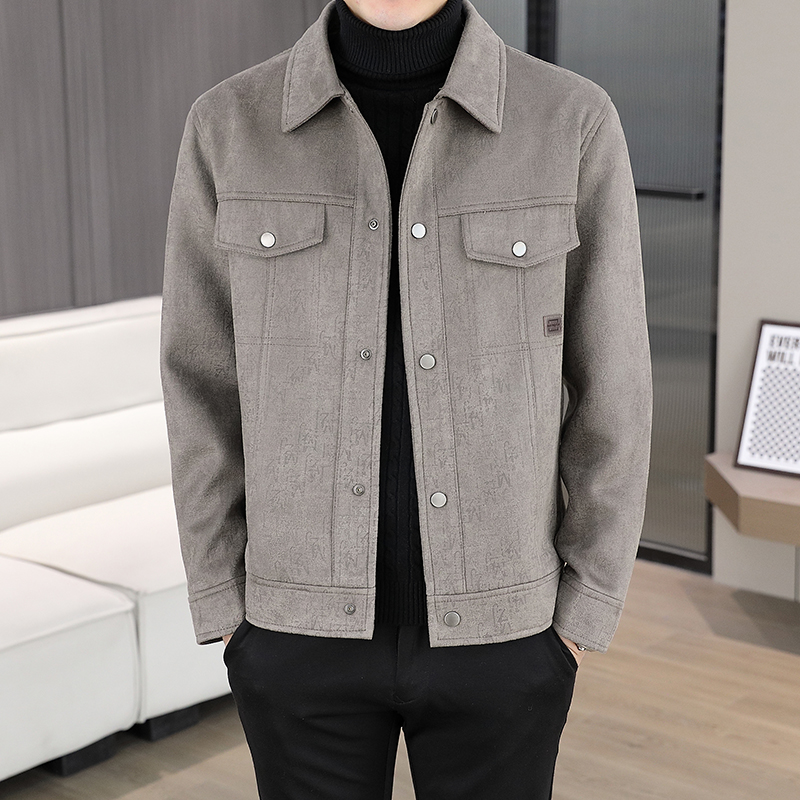 品质秋冬款鹿皮满印简约休闲夹克，男装休闲裤，奇怪漫猴工厂店