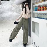 美式复古新款秋冬拖地弯刀裤长裤慵懒风宽松休闲显瘦垂感舒适，女装休闲裤，奇怪漫猴工厂店