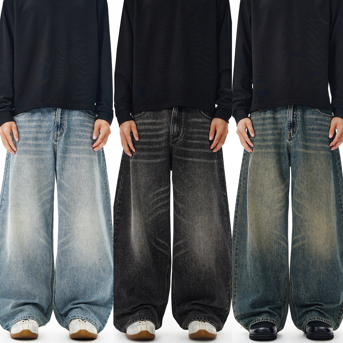 2025秋冬美式多色弯刀牛仔裤男女直筒宽松弧形百搭基础长裤子潮，男装牛仔裤，奇怪漫猴工厂店