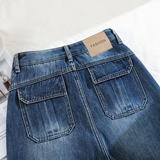 复古加绒弯刀阔腿牛仔裤女2025秋冬保暖宽松高腰垂感百搭拖地裤，女装休闲裤，奇怪漫猴工厂店