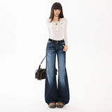 美式复古渐变微喇猫纹拖地垂感百搭舒适修身加绒显瘦长裤秋冬新款，女装休闲裤，奇怪漫猴工厂店