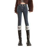 加绒复古蓝高腰小脚牛仔裤女秋冬2025新款弹力紧身显瘦提臀铅笔裤，女装休闲裤，奇怪漫猴工厂店