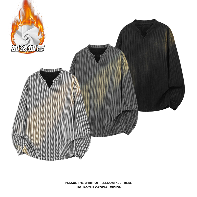 2025HT25864加绒白底大码V领长袖T恤M-5XHT25979-特P29，男装T恤，奇怪漫猴工厂店