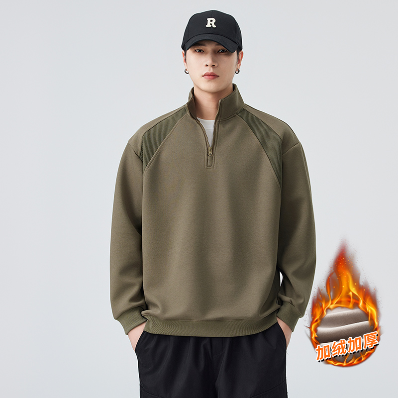514#加绒款男士重磅480g立领半拉链卫衣秋冬长袖上衣，男装T恤，奇怪漫猴工厂店