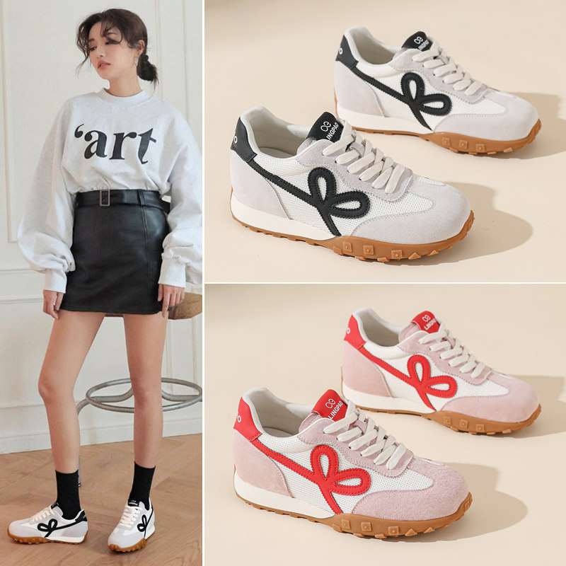 春季新款拼色德训鞋女内增高5cm显瘦百搭防滑耐磨轻便圆头运动鞋