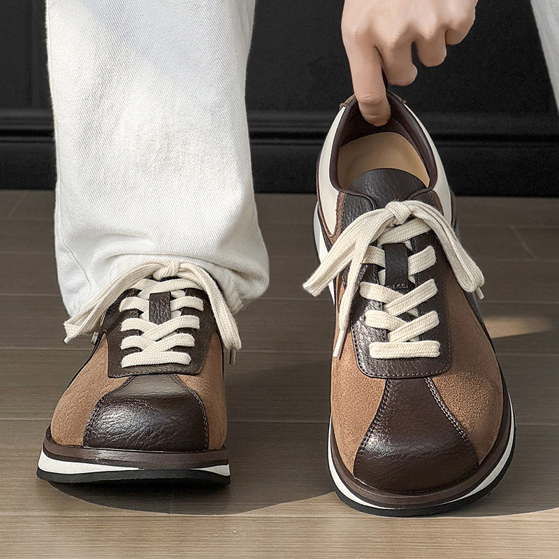 牛皮复古拼色高级感阿甘鞋男女春季厚底增高大头德比鞋休闲运动鞋