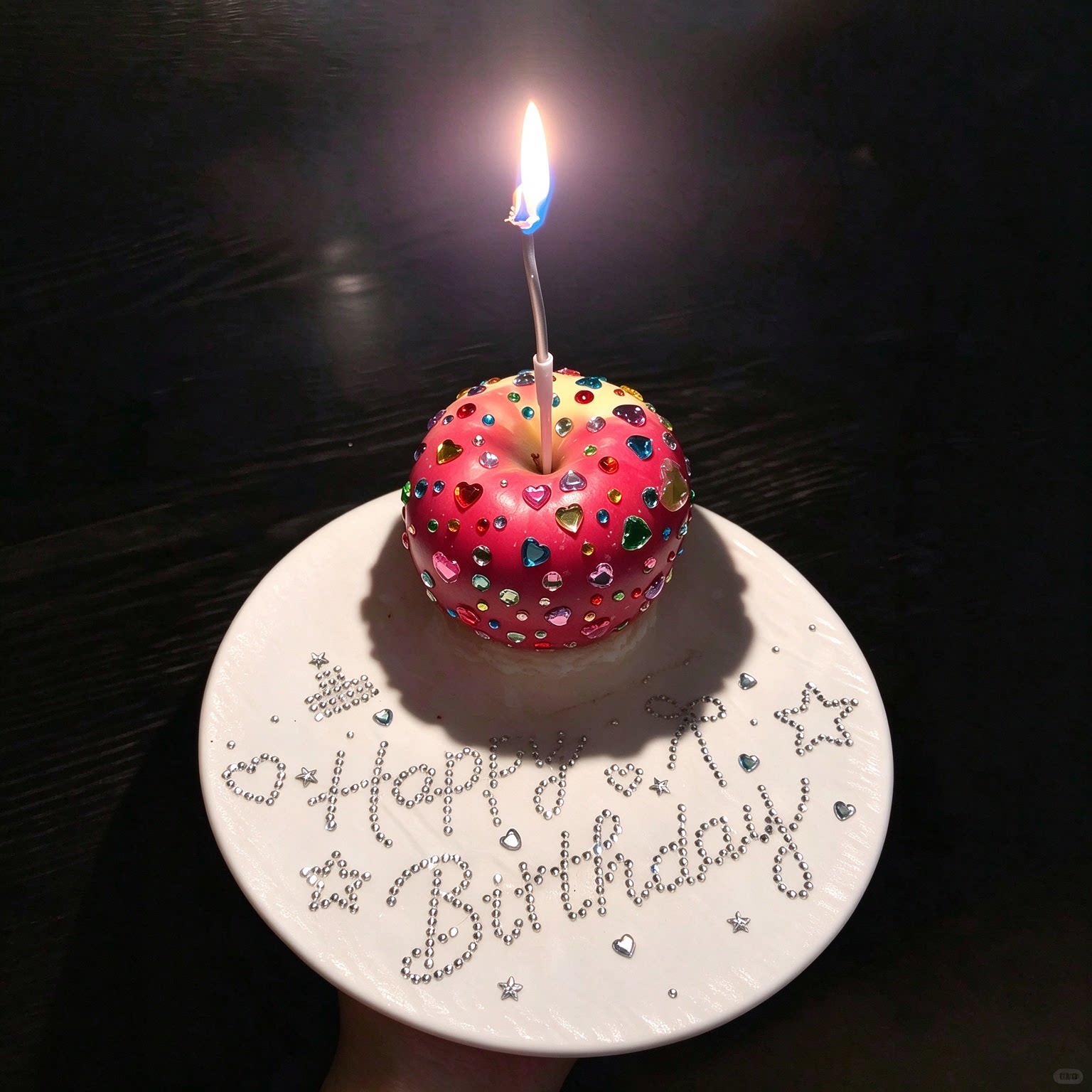 网红苹果生日DIY钻石贴纸蛋糕装饰蜡烛 一个人生日氛围感拍照道具