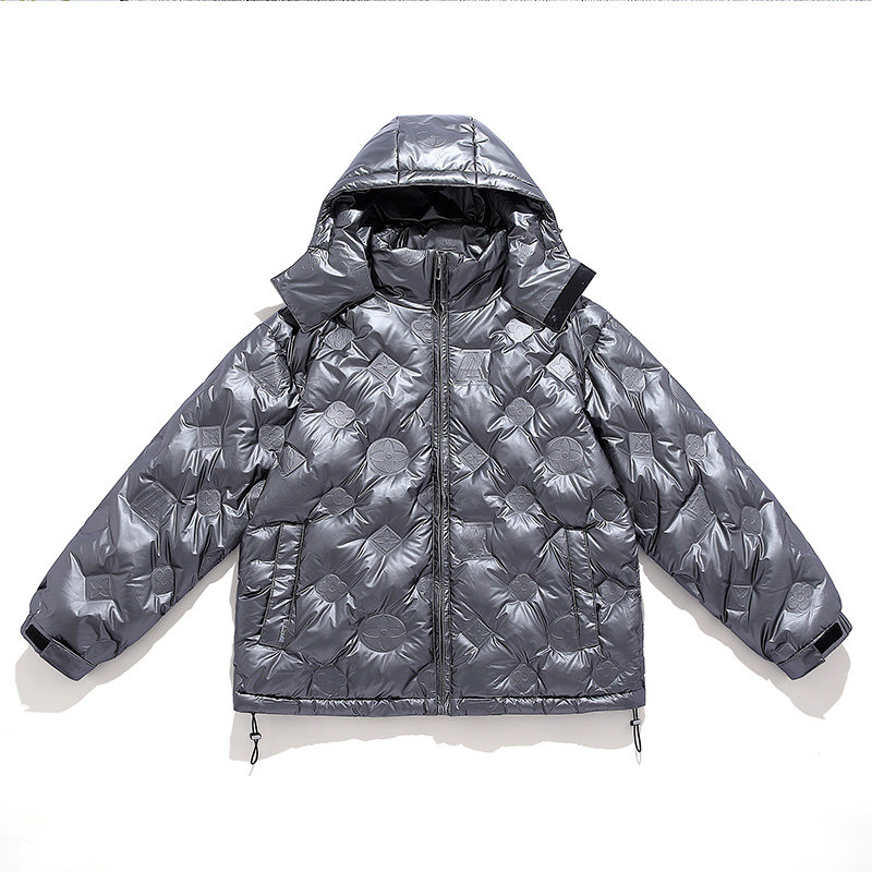 926 冬季新款潮牌亮色褶皱羽绒服男士连帽宽松外套图片