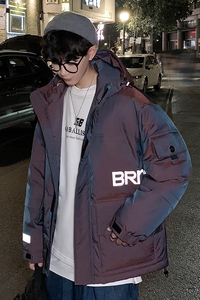 913 冬季新款90%白鸭绒港风连帽大口袋羽绒服外套图片