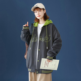 A436-6705-P852024春季新款中性风宽松连帽棒球服豆腐格休闲外套，男装夹克，电商A436