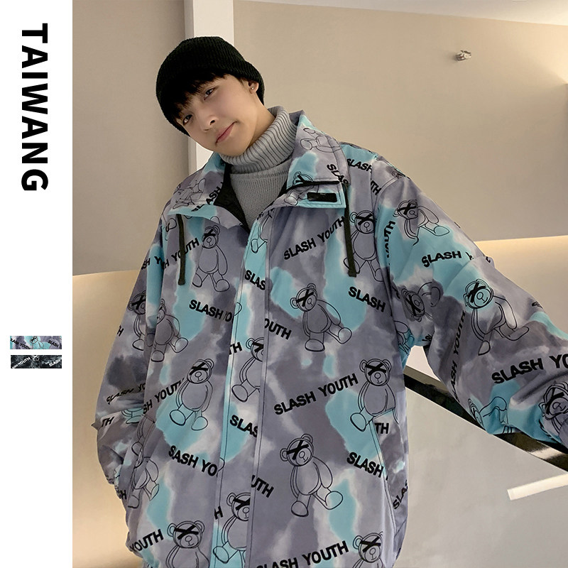 cleanfit美式冲锋衣夹克男立领小熊棒球服国潮oversize情侣装外套,男装夹克,电商A436