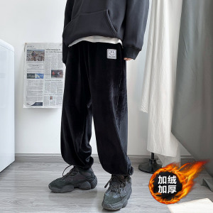 5165 冬装新款潮牌加绒加厚银狐绒休闲裤男宽松束脚裤图片