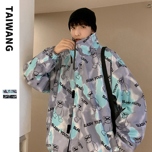 cleanfit美式冲锋衣夹克男立领小熊棒球服国潮oversize情侣装外套图片