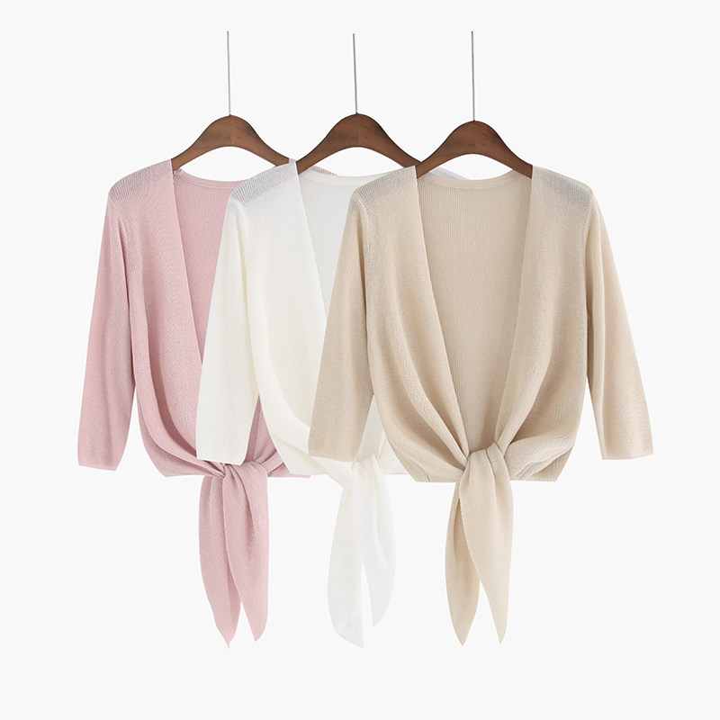 薄款外搭短款冰丝针织开衫夏薄配吊带裙的小披肩外套女防晒空调衫