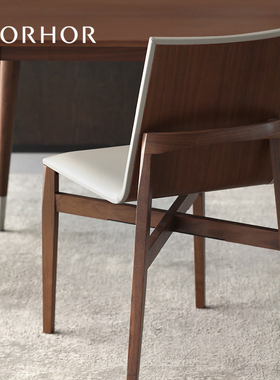 北欧表情意式简约/北美黑胡桃木莫伦堡NH32实木真皮座面扶手餐椅