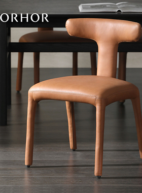 北欧表情NORHOR/法式覆古/法国BN/TEE真皮手工苯胺皮软靠餐椅