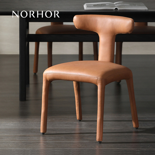 北欧表情NORHOR/法式覆古/法国BN/TEE真皮手工苯胺皮软靠餐椅