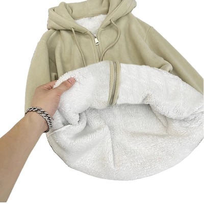 连帽摇粒绒外套女秋冬加绒加厚卫衣内胆羊羔绒棉服冬季上衣内搭厚