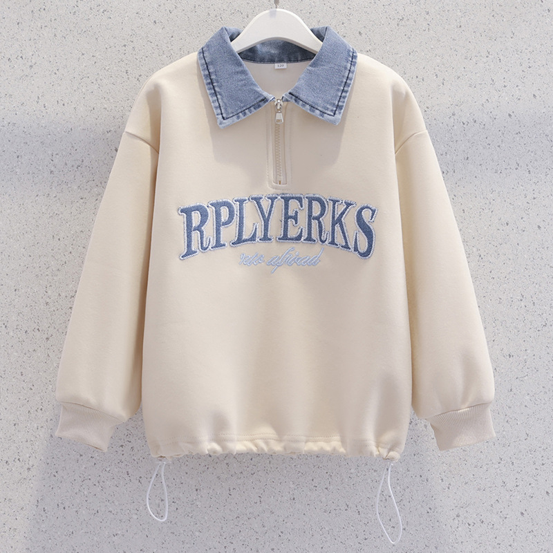 半拉链卫衣女2024春秋季新款时尚牛仔领洋气学生女士上衣外套女