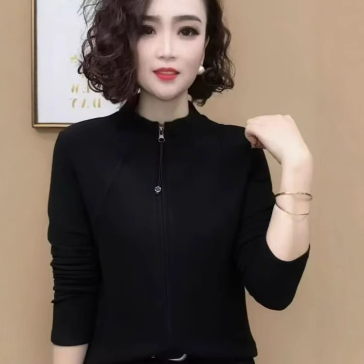 早春新品时尚洋气百搭气质拉链开衫立领减龄薄绒卫衣修身显瘦上衣