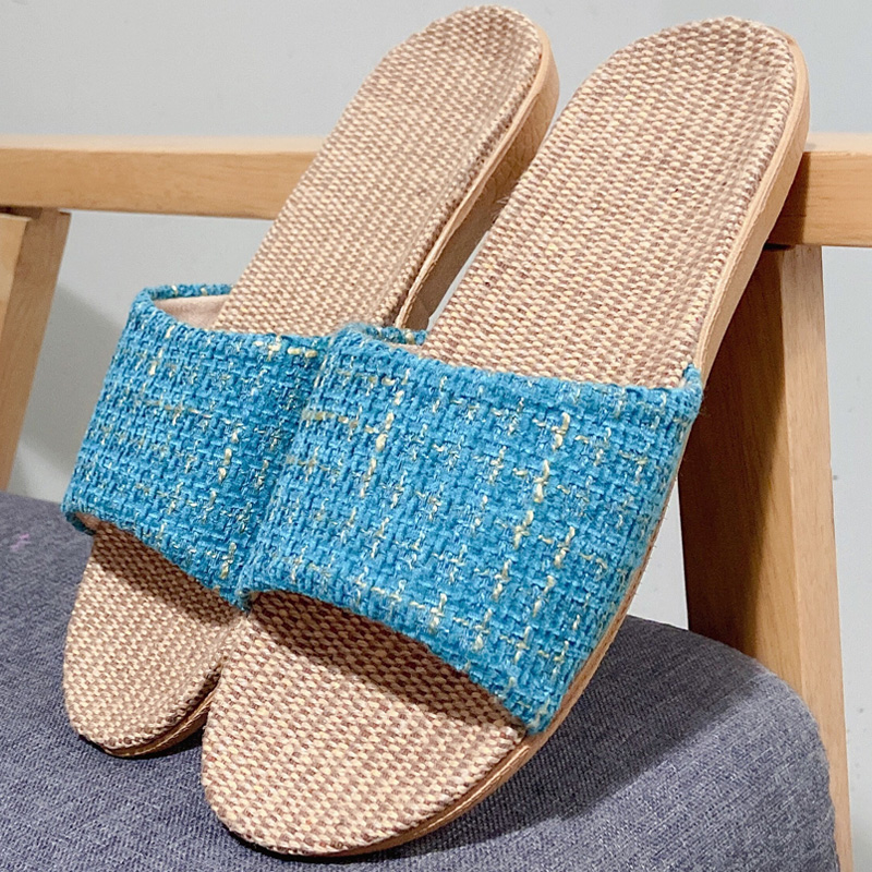 新款亚麻拖鞋情侣加厚底