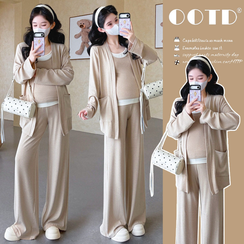 孕妇春装套装2026新款春秋休闲慵懒风上下两件套阔腿裤长裤早春季