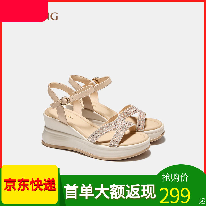 奥康商场同款女鞋凉鞋厚底增高鞋