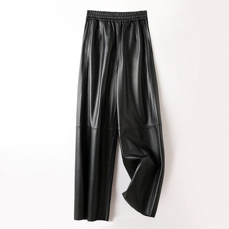 08羊皮长裤女士秋冬新款松紧高腰显瘦直筒宽松休闲阔腿裤长裤,女装/女士精品,休闲裤,淘宝优惠券,粉丝福利购,淘宝优惠卷